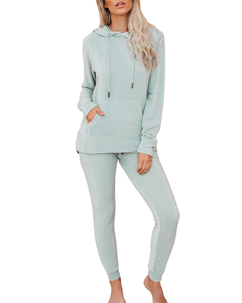 Eurivicy Women's 2 Piece Sweatsuit Set Solid Knit Long Sleeve Hooded Pullover and Pocketed Sweatpants Joggers Outfits Sets