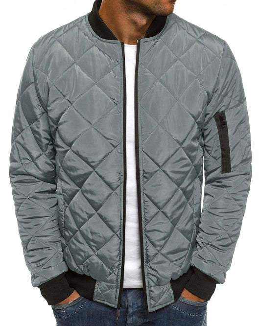 Mens Bomber Jackets Diamond Quilted Fall Winter Rib Varsity Lightweight Coat