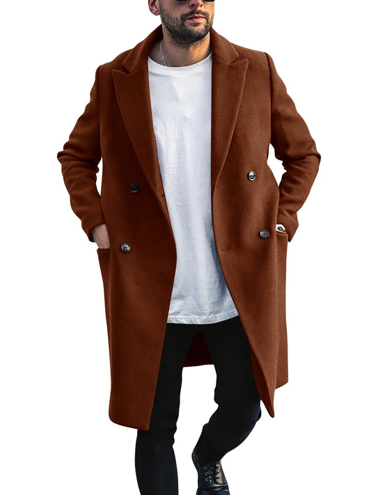 Xenuay Mens Double Breasted Trench Coat Winter Wool Blend Pea Coat Oversized Warm Lapel Work Business Jacket Topcoat