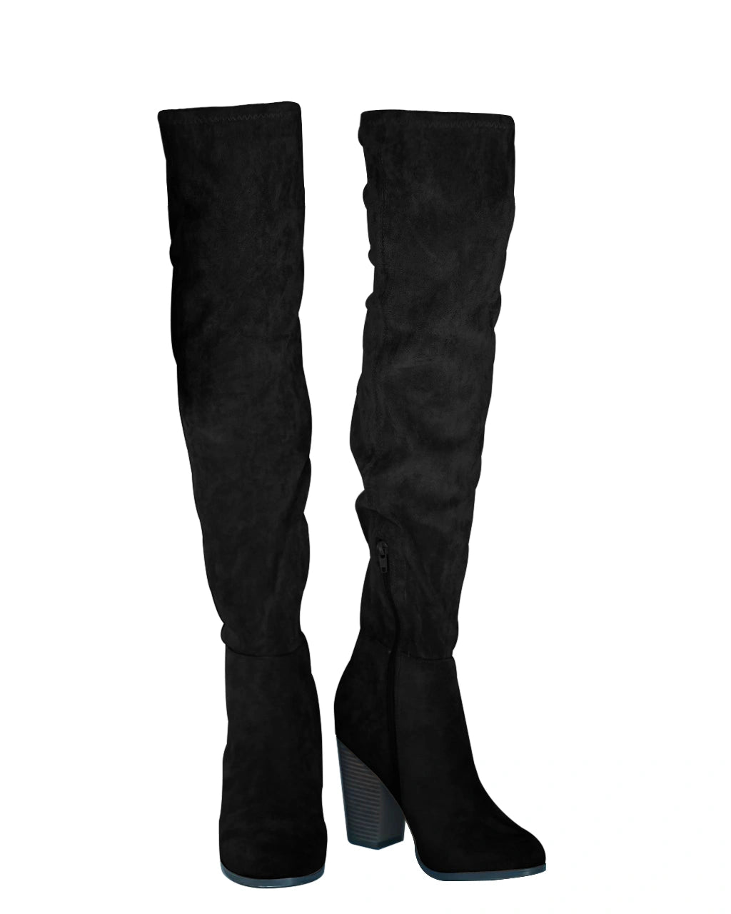 VETASTE Women's Faux Suede Over the Knee Boots Side Zipper Chunky Heel Wide Calf Boot