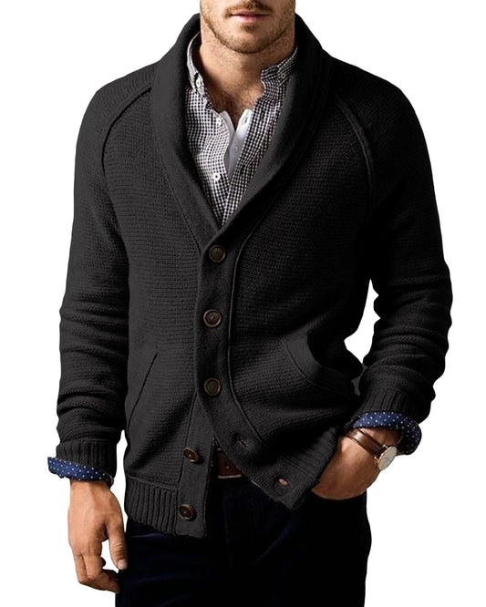 FUERI Mens Shawl Collar Cardigan Sweater Casual Long Sleeve Button V Neck Knitted Sweaters Outerwear