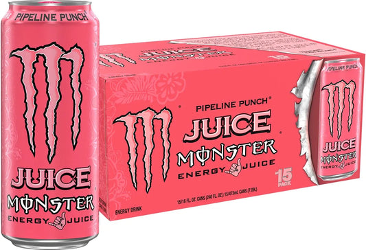 Monster Energy Juice Pipeline Punch, Energy + Juice, Energy Drink, 16 Ounce (Pack of 15)