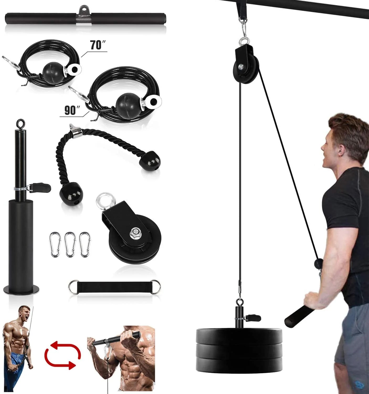 Fitness LAT and Lift Pulley System Gym, Cable Machine for Triceps Pull Down, Arm Strength Training, Shoulder Pulley, Biceps Curl, Back, Forearm, Home Workout Equipment