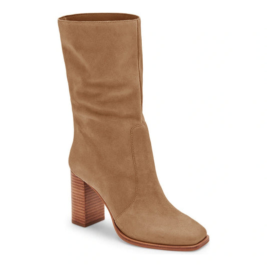 Women鈥檚 Mid-calf Boots Chunky Stacked Heel Square Toe Side Zipper Slip-on Suede Winter Booties