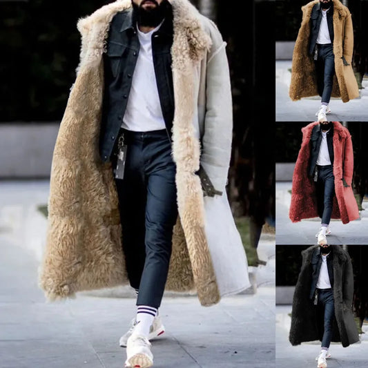 High Quality Fashion Men's Sheepskin Jacket Winter Warm Furry Coat Man Street Casual Long Outwear