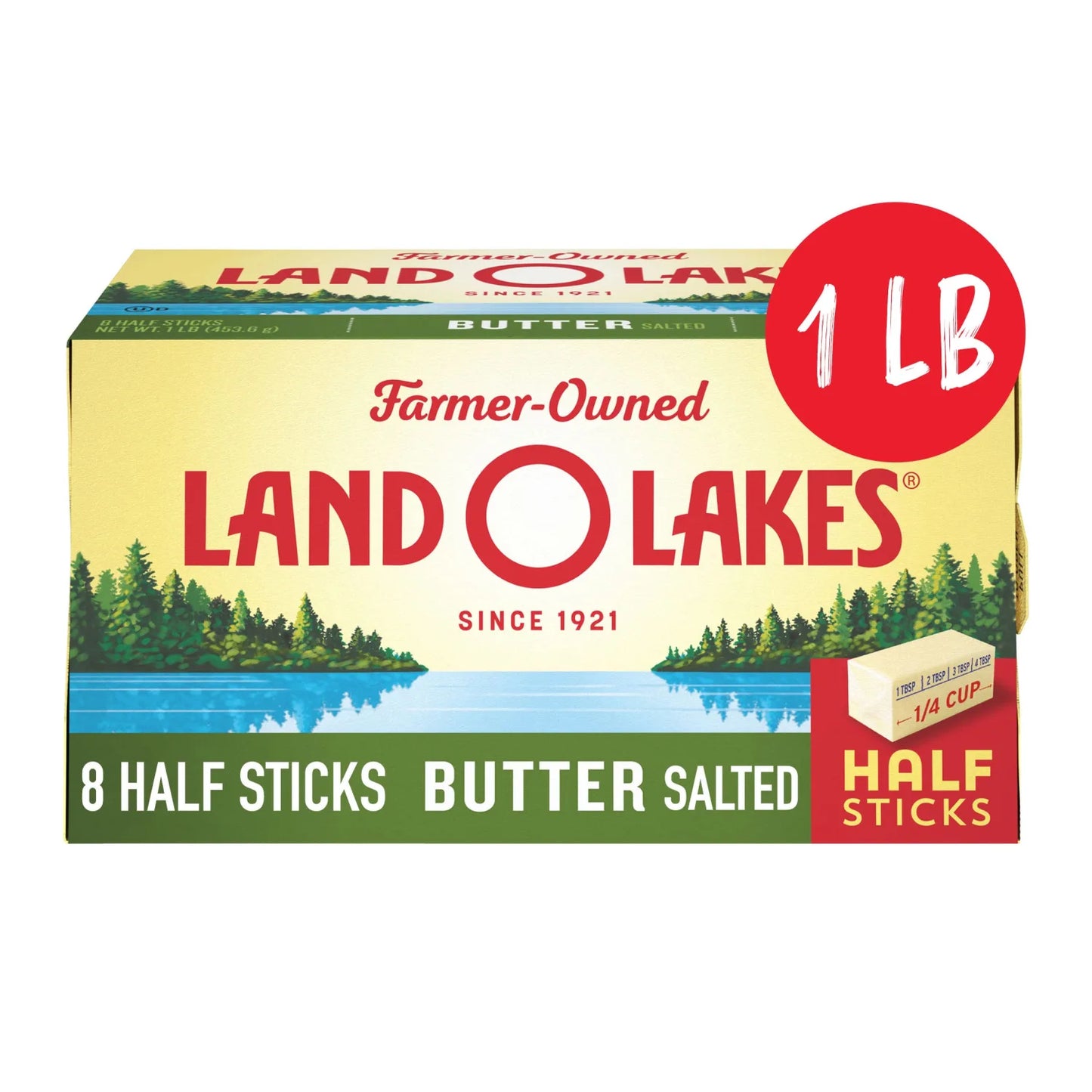 Land O Lakes Salted Butter Half Sticks, Made With Sweet Cream and Salt, 8 Half Butter Sticks, 1 lb Pack