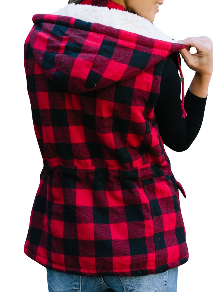 Ivay Women's Winter Buffalo Plaid Jacket Vest with Sherpa Fleece Lining