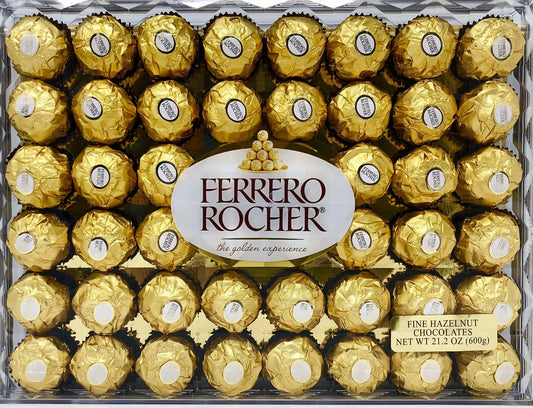 Ferrero Rocher Fine Hazelnut Chocolates, Chocolate Gift Box, 48 Count Flat, 21.2 oz