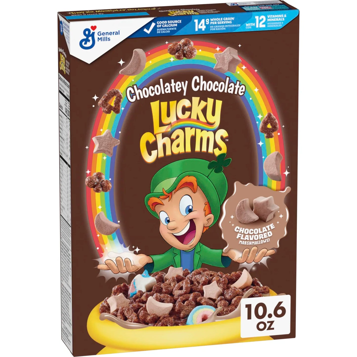 Lucky Charms Chocolatey Chocolate Cereal with Marshmallows, Kids Breakfast Cereal, Made with Whole Grain, 10.6 oz