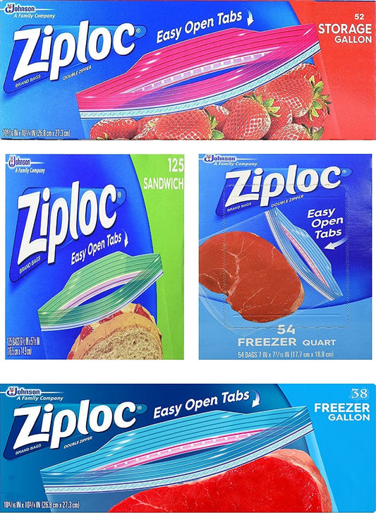 Ziploc Variety Pack – 54 Freezer Quart Bags – 38 Freezer Gallon Bags – 125 Sandwich Bags – 52 Storage Gallon Bags