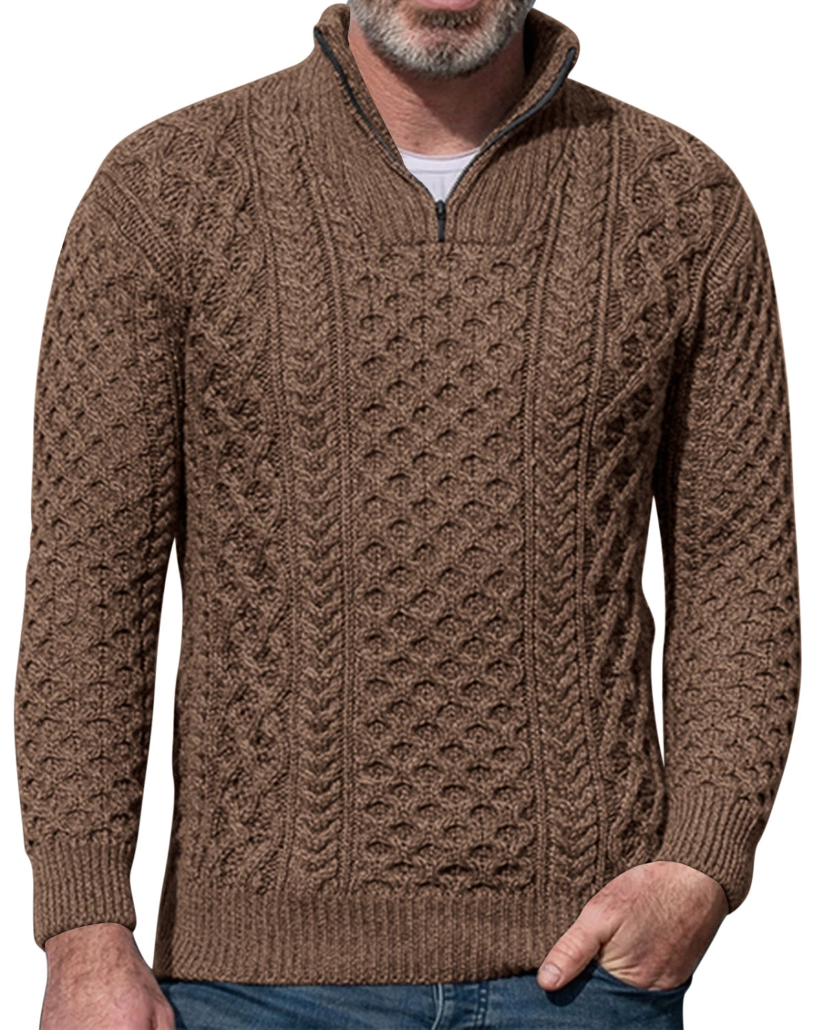 Maxwinee Men's Jumper 1/4 Zip Neck Cable Knit Pullover Winter Sweater Warm