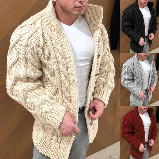 Men Winter Autumn Plus Size Turtleneck Cable Knit Cardigans Fashion Oversize Loose Long Sleeve Warm Outerwear Jacket Coat Men Knitted Knitwear Jacket