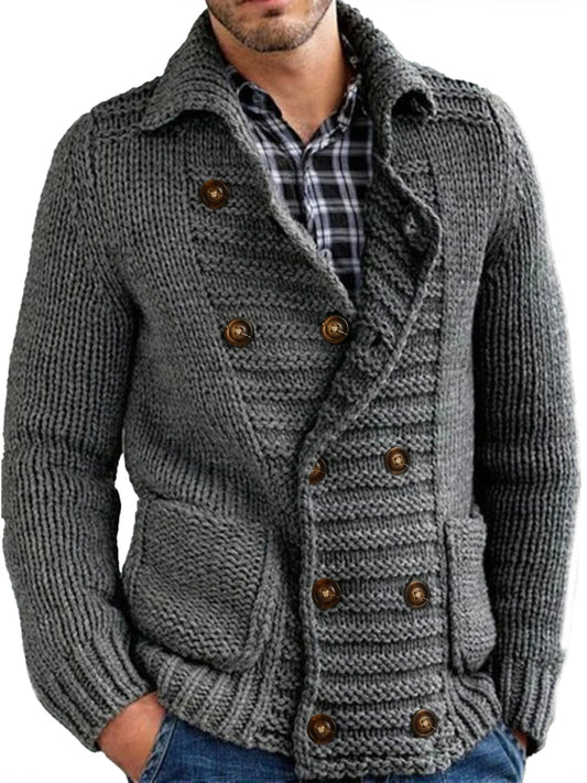 Mens Cable Knit Cardigan Sweater Stand Collar Button Down Loose Fit Long Sleeve Warm Casual Cardigans with Pockets