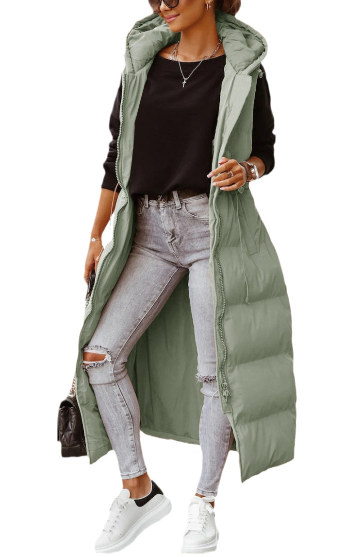 Women's Long Quilted Vest Hooded Maxi Length Sleeveless Puffer Vest Padded Coat Winter Outerwear