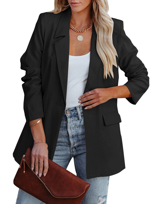 Tankaneo Womens Casual Lapel Blazers Long Sleeve Open Front Single Button Suit Jacket Elegant Work Office Blazer Jacket