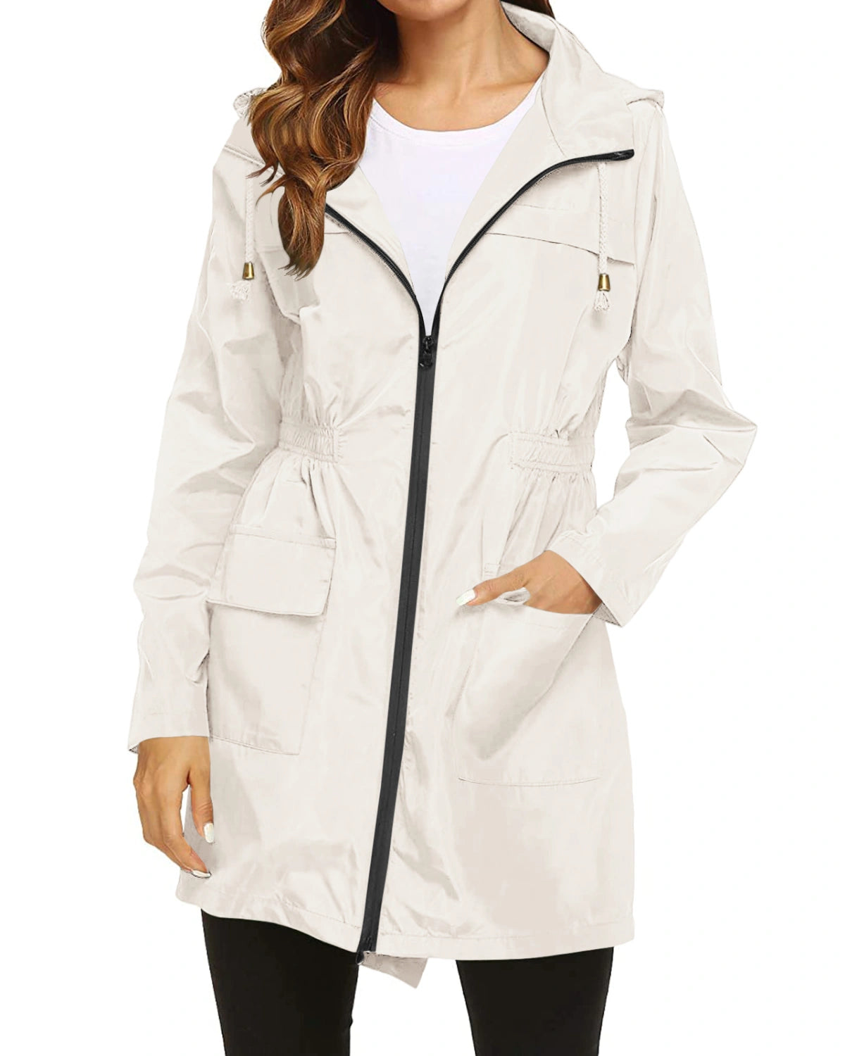 Maxwinee Damen Regenjacke Wasserdicht mit Kapuze Lang Regenmantel Leicht Sommerjacke Regenparka Tailliert