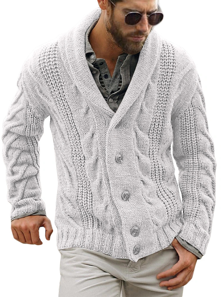 Karlywindow Mens Cable Knit Cardigan Sweater Shawl Collar Loose Fit Long Sleeve Casual Cardigans