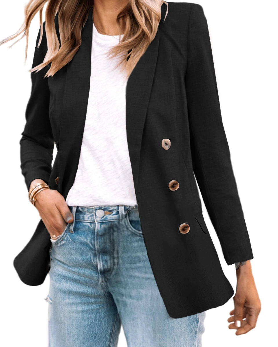 Cnkwei Womens Casual Blazers Double Breasted Lapel Collar Long Sleeve Work Office Jackets