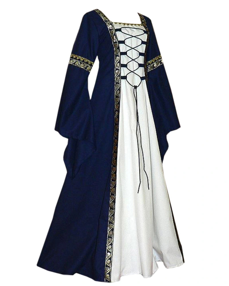 Remikstyt Womens Renaissance Medieval Dress Trumpet Sleeve Retro Costume Over Dress