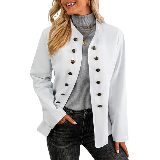 Zongqiven Women's Casual Open Front Blazer Jackets Long Sleeve Buttons Work Office Coats with Pockets