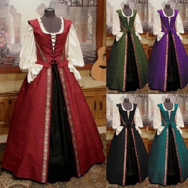 S-5XL Europe Medieval Vintage Retro Court Style Elegant Maxi Dress Ball Gown Princess Lantern Sleeve Floor Length Medieval Cosplay Dresses